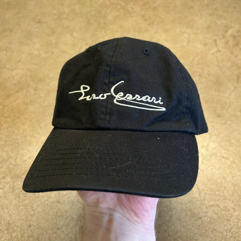 Vintage Enzo Ferrari Embroidered Signature Strapback Black Hat